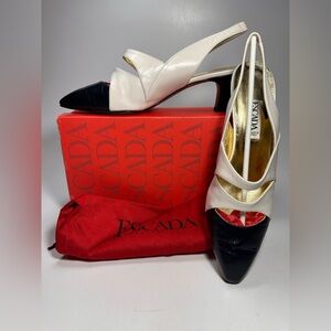 Escada Women's Black and White Heels Sling Back Size 9 1/2 B Made in Italy